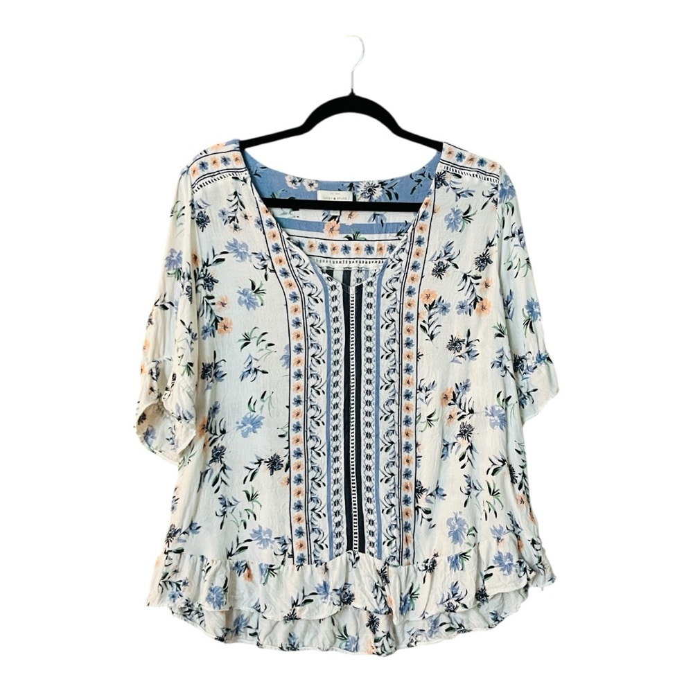 Lucky Brand Women’s Floral Flutter Sleeve Blouse Size Large